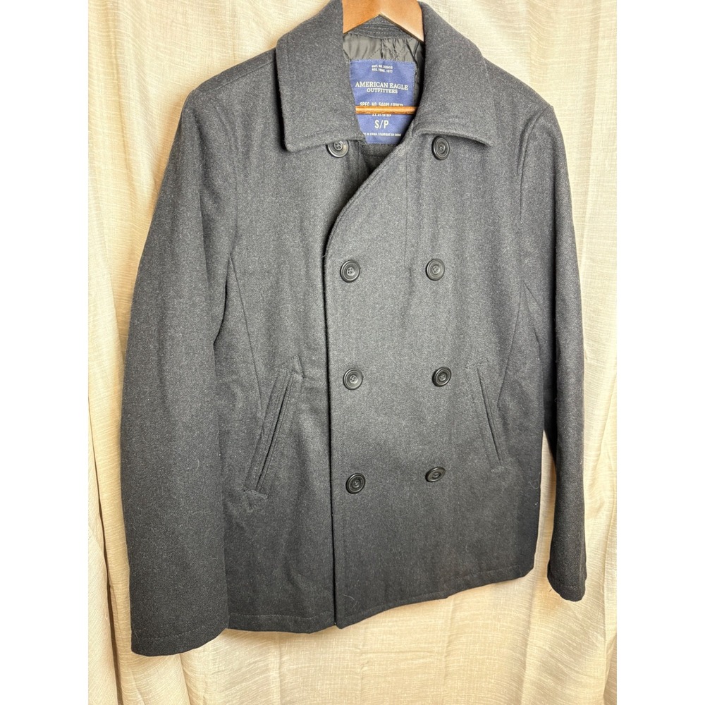 American Eagle Outfitters Mens Double Breasted Peacoat Charcoal Gray Size S/P